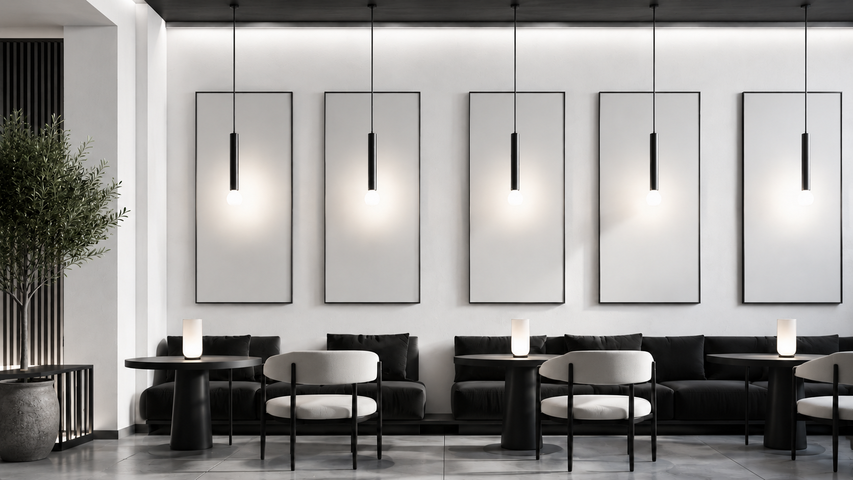 Luxury living room with designer lighting